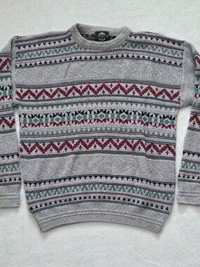 Vintage Jantzen Sweater Mens XL Made USA Geometric Fair Isle Grandpacore 90s